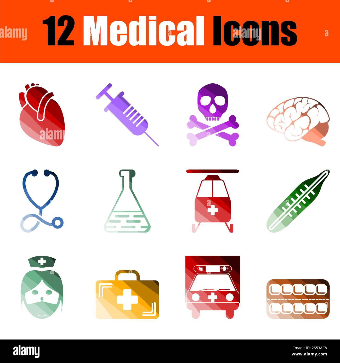 Medical Icon Set. Flat Color Ladder Design. Vector Illustration Stock ...