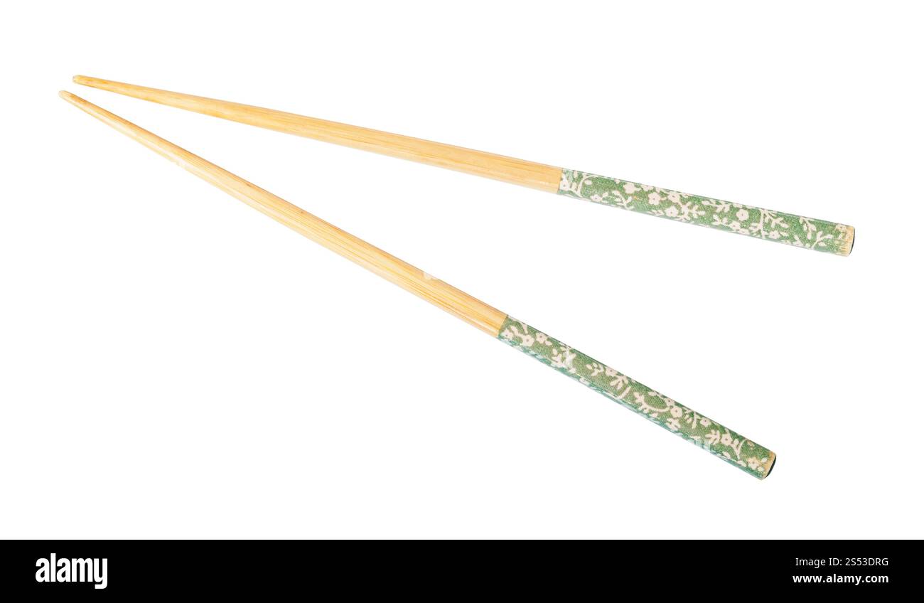 decorated wooden chopsticks isolated on white background Stock Photo