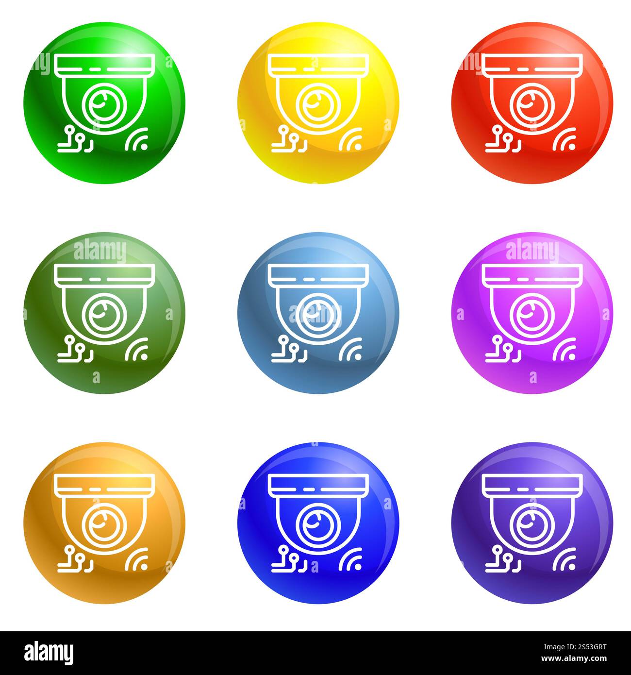 Indoor secyrity camera icons vector 9 color set isolated on white ...