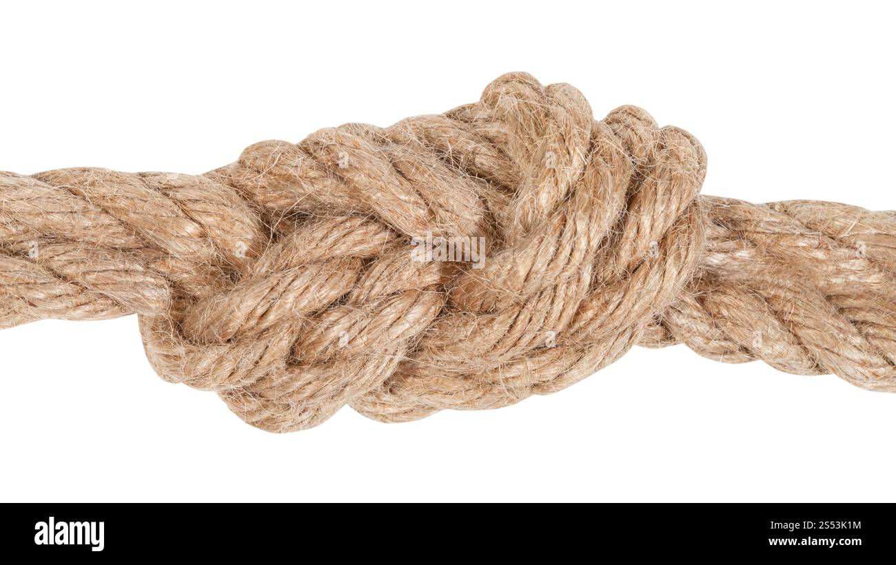 figure eight bend joining two ropes close up isolated on white ...
