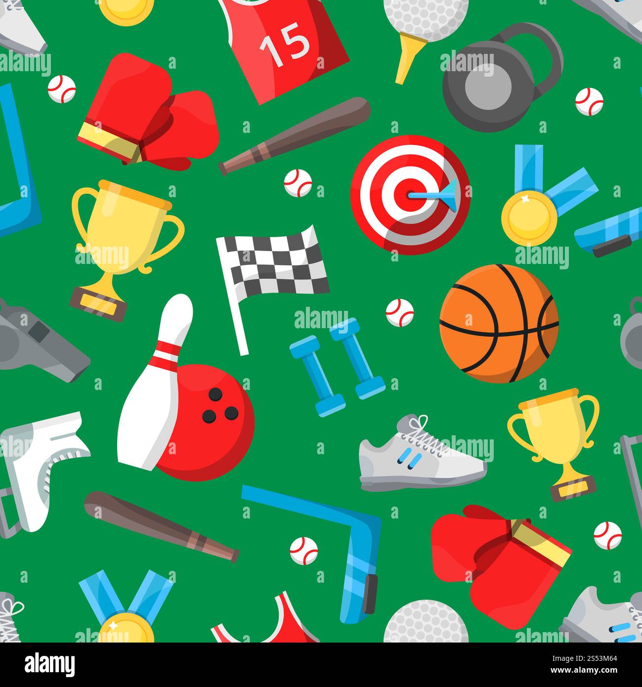Seamless pattern with different sport equipment. Vector activity game ...