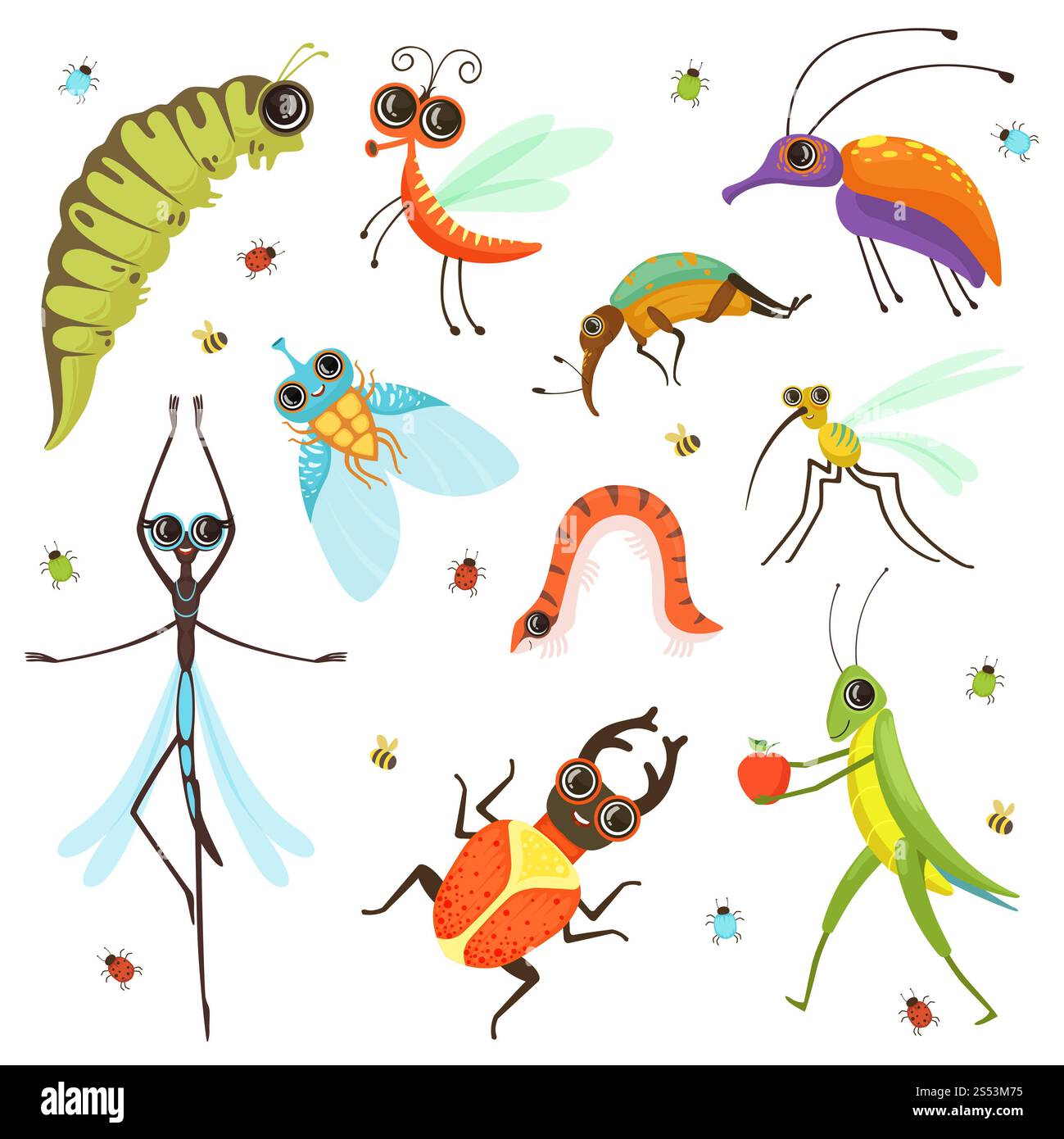 Set of funny cartoon insects isolate on white. Vector insect cartoon ...
