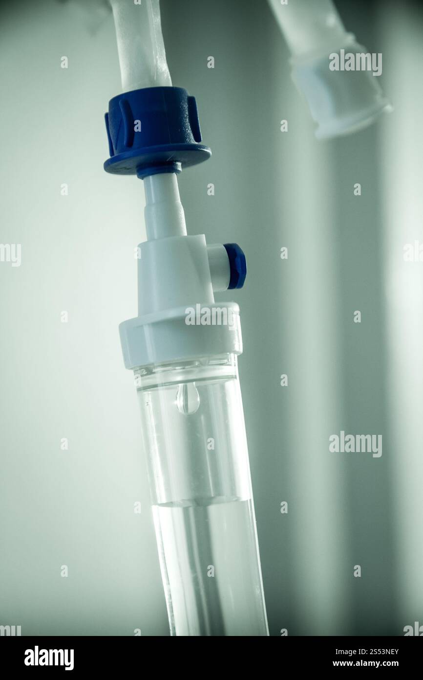 Closeup view of intravenous infusion drip equipment in hospital ...