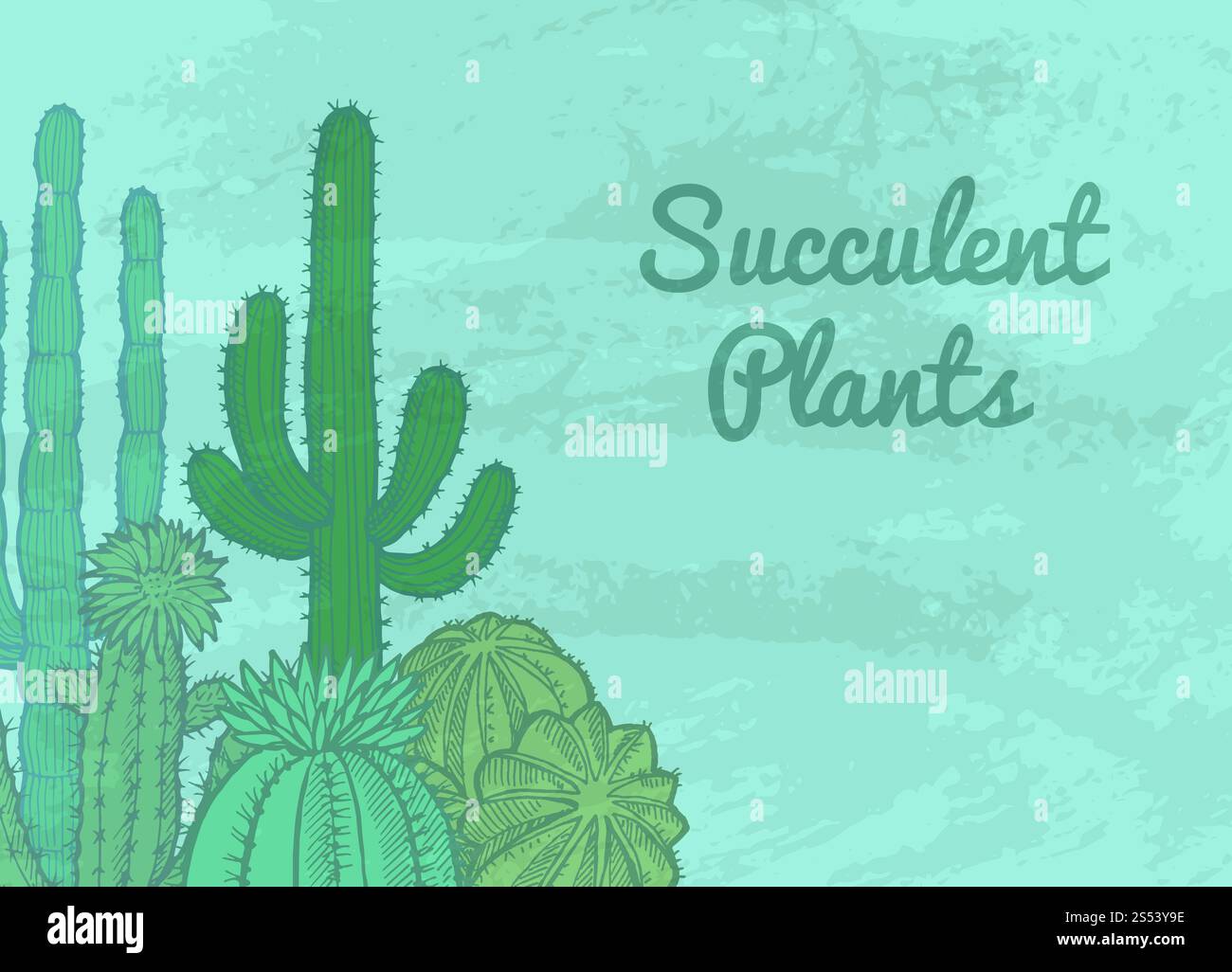 Vector hand drawn wild cacti plants background with place for text ...