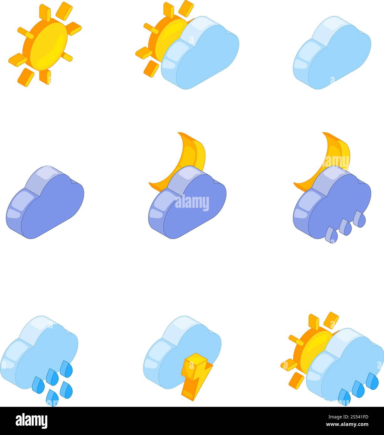 Isometric illustrations of weather icons. Weather isometric 3d, cloud ...