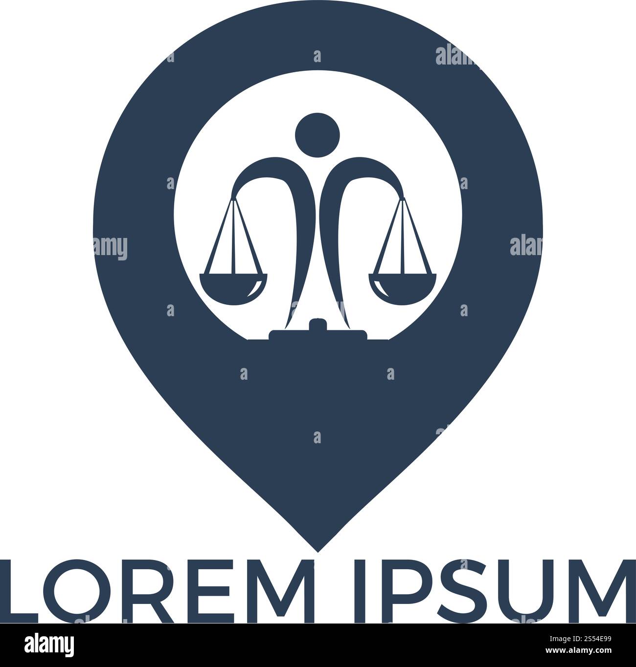 Libra and map pointer logo design. Unique law and pin logotype design template. Stock Vector