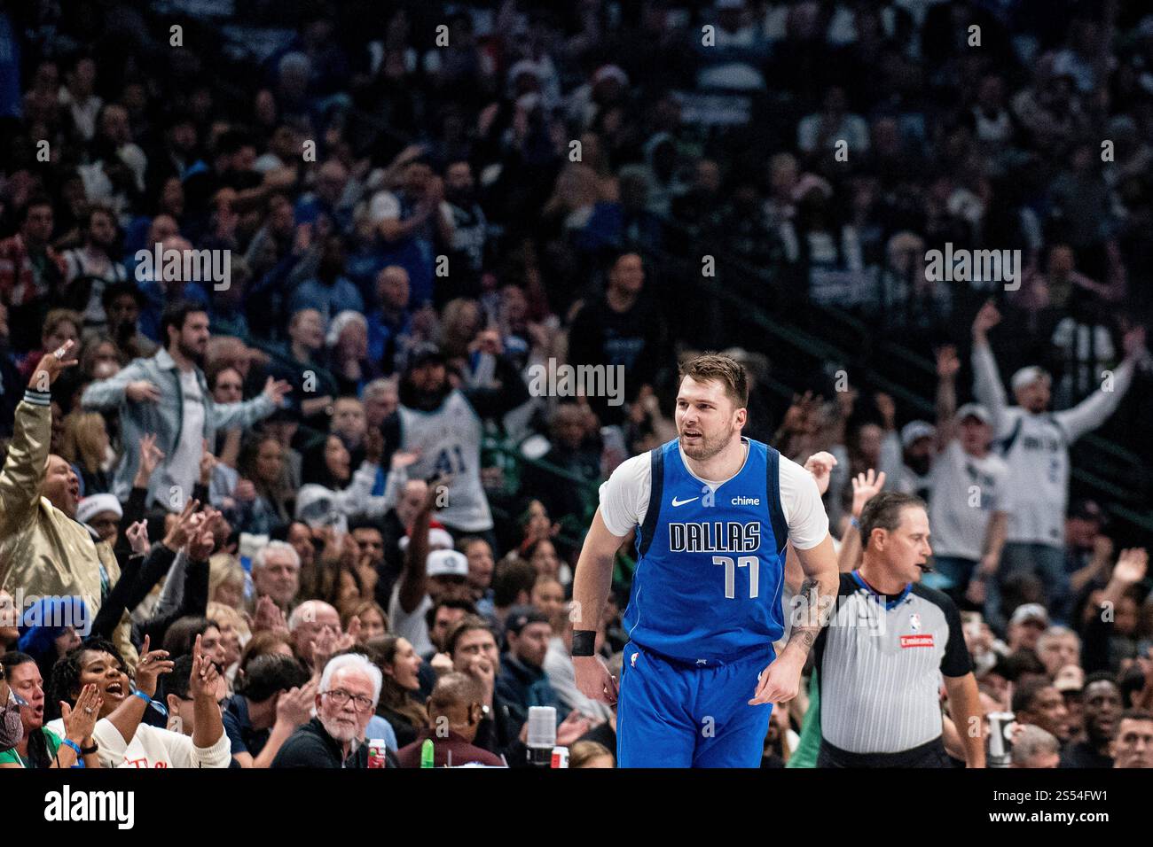 Dallas Mavericks guard Luka Doncic (77) looks on after making a shot ...