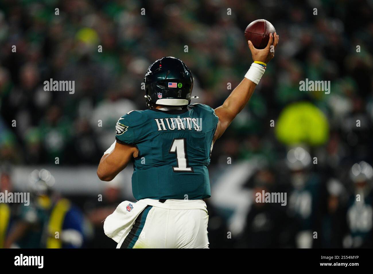 Philadelphia Eagles quarterback Jalen Hurts (1) in action during an NFL