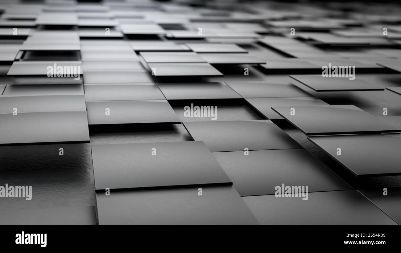 3d rendering of black ceramic tiles floating over black background ...