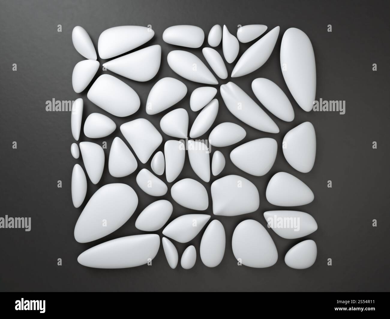 3d rendering of white pebbles over black background forming square ...