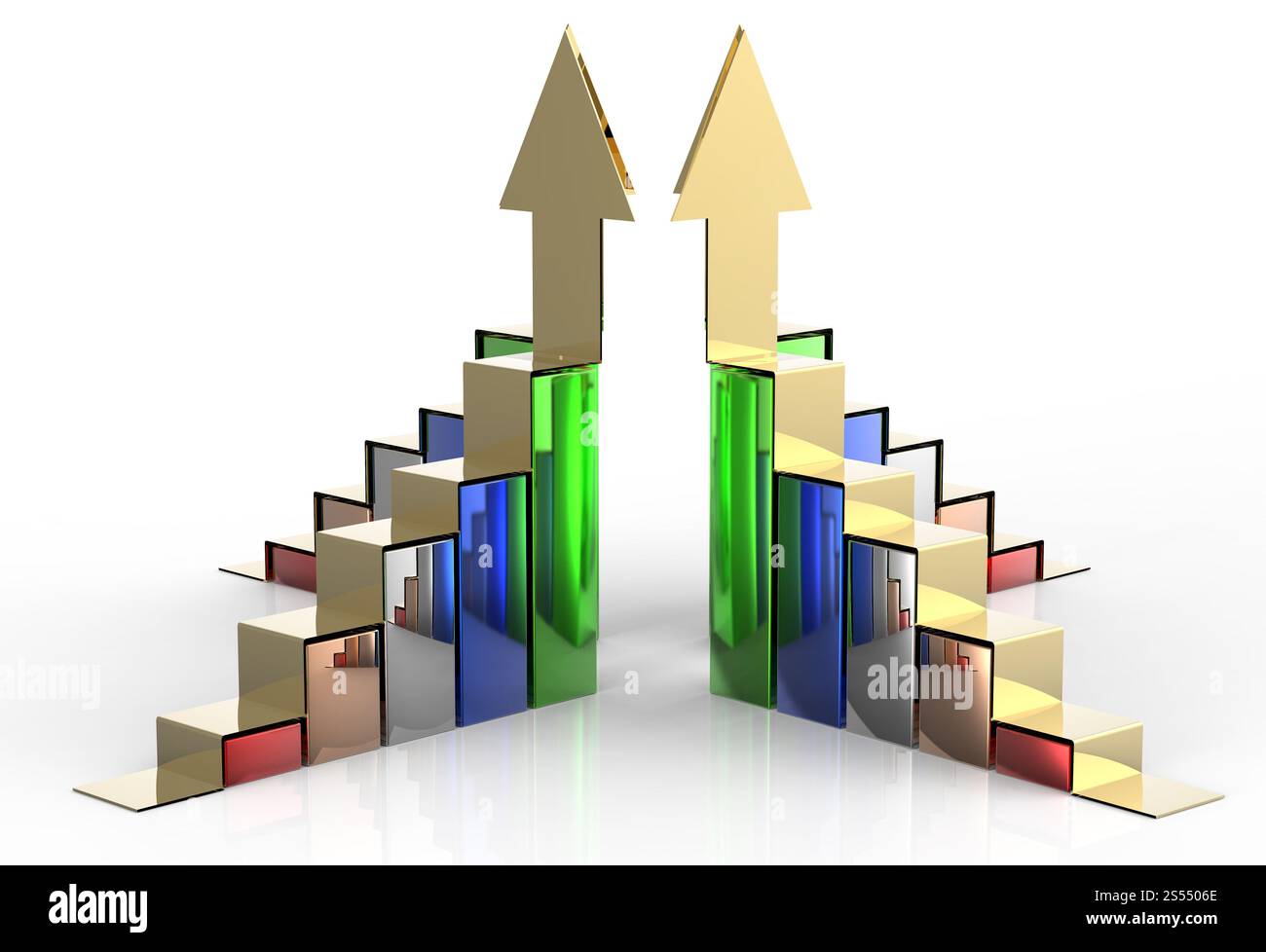 increasing bar chart graph with four bars on white... Business graph bar growth on white background Stock Photo - Alamy