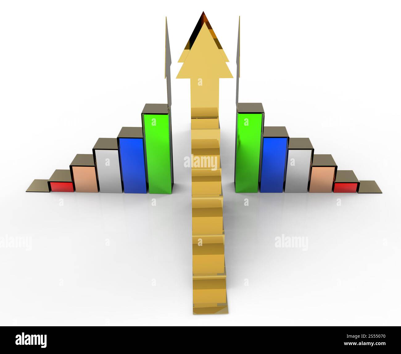 increasing bar chart graph with four bars on white... Business graph bar growth on white background Stock Photo - Alamy