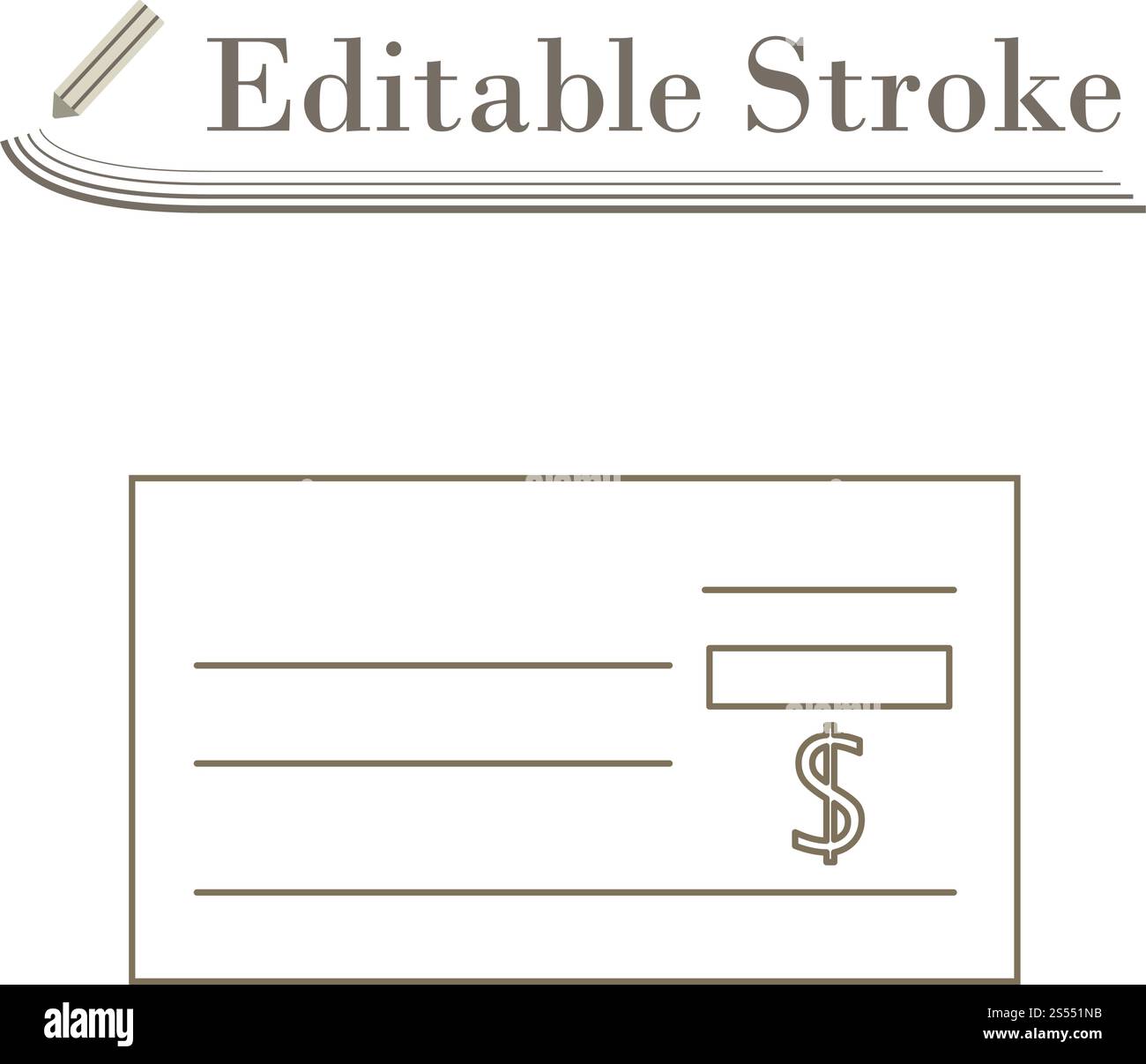 Bank Check Icon. Editable Stroke Simple Design. Vector Illustration ...