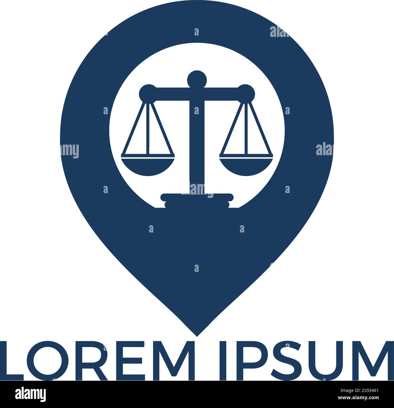 Libra and map pointer logo design. Unique law and pin logotype design template. Stock Vector