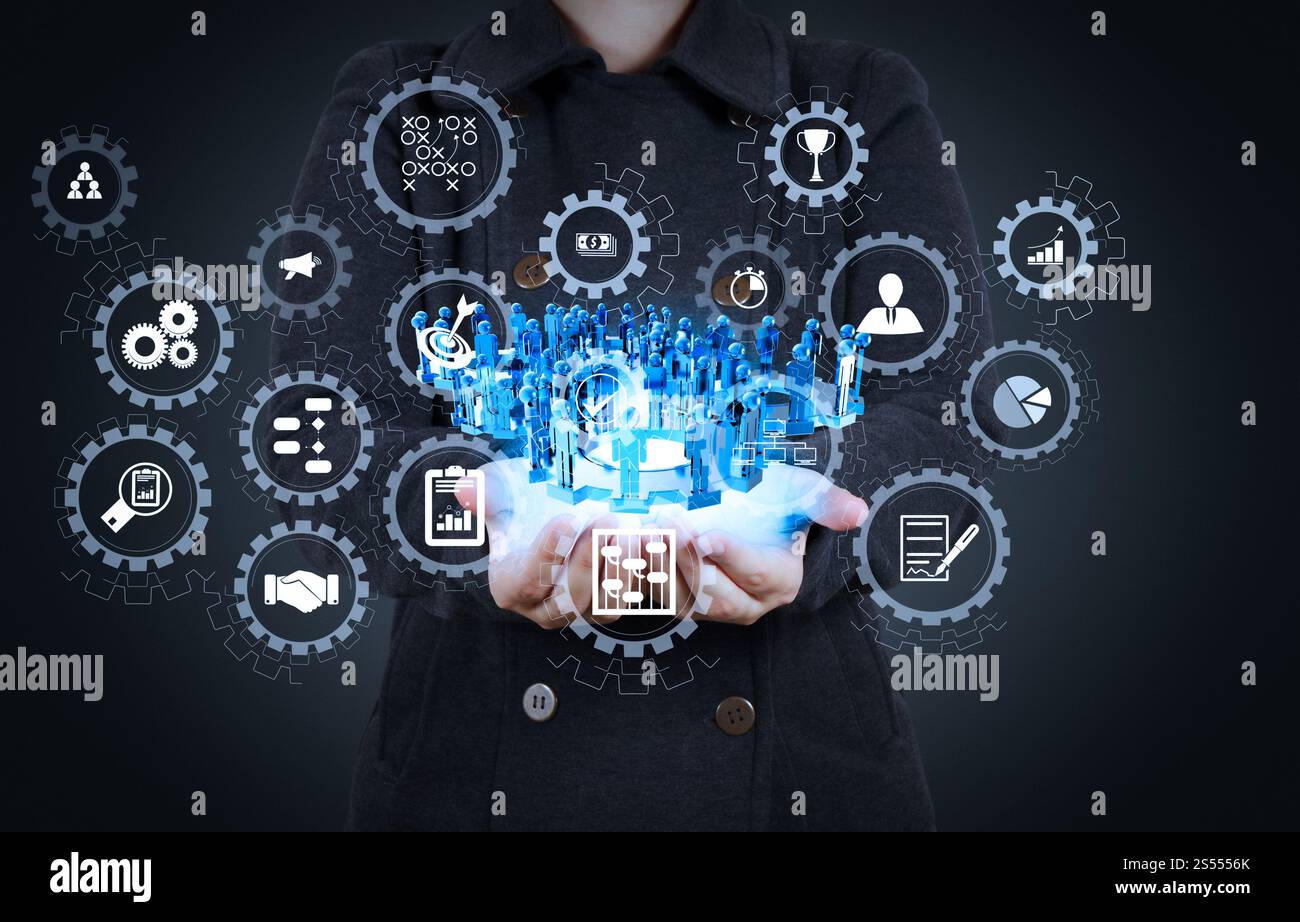 AR virtual screen dashboard with project management with icons of ...