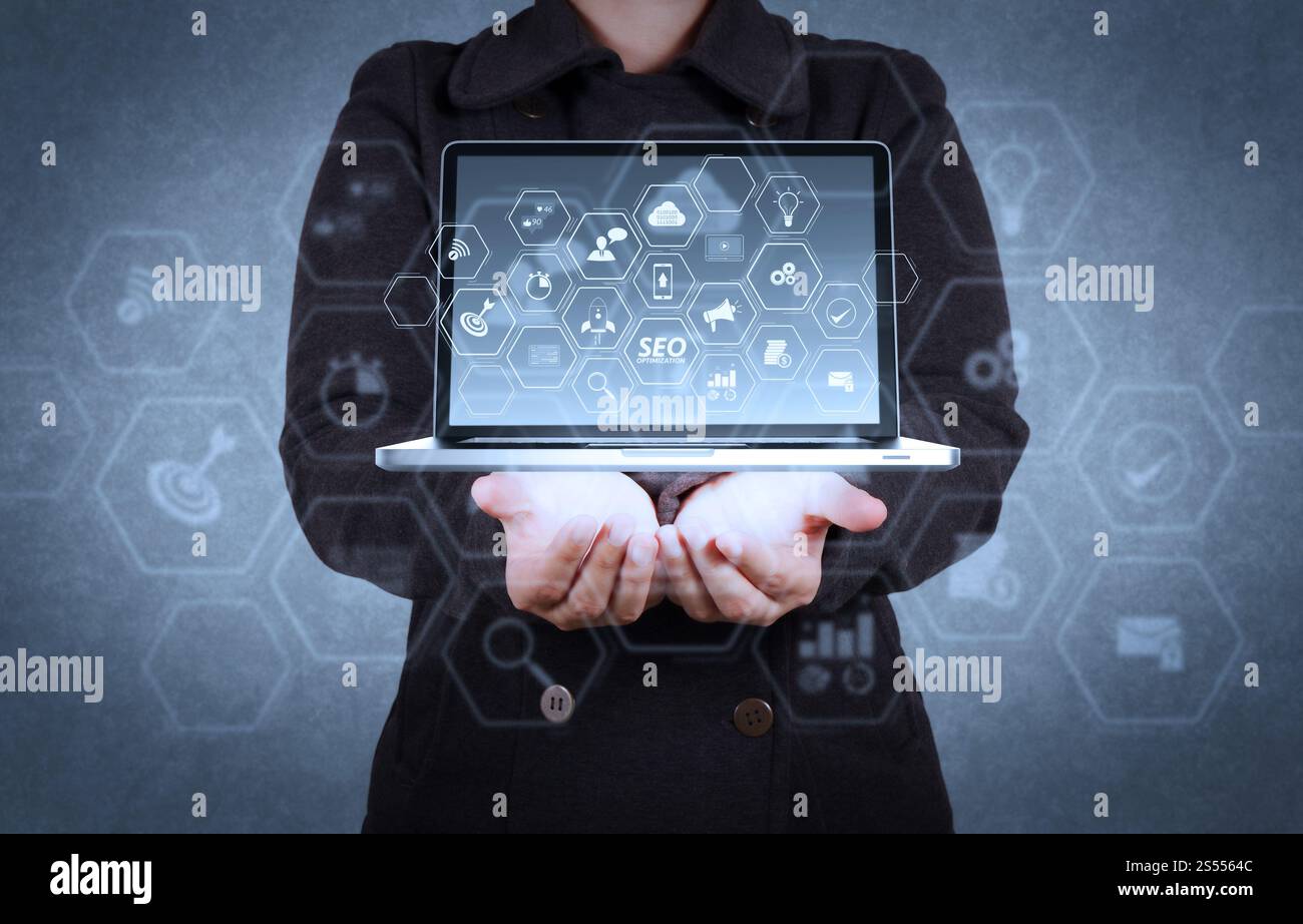 designer hand show cloud network sign as concept Stock Photo