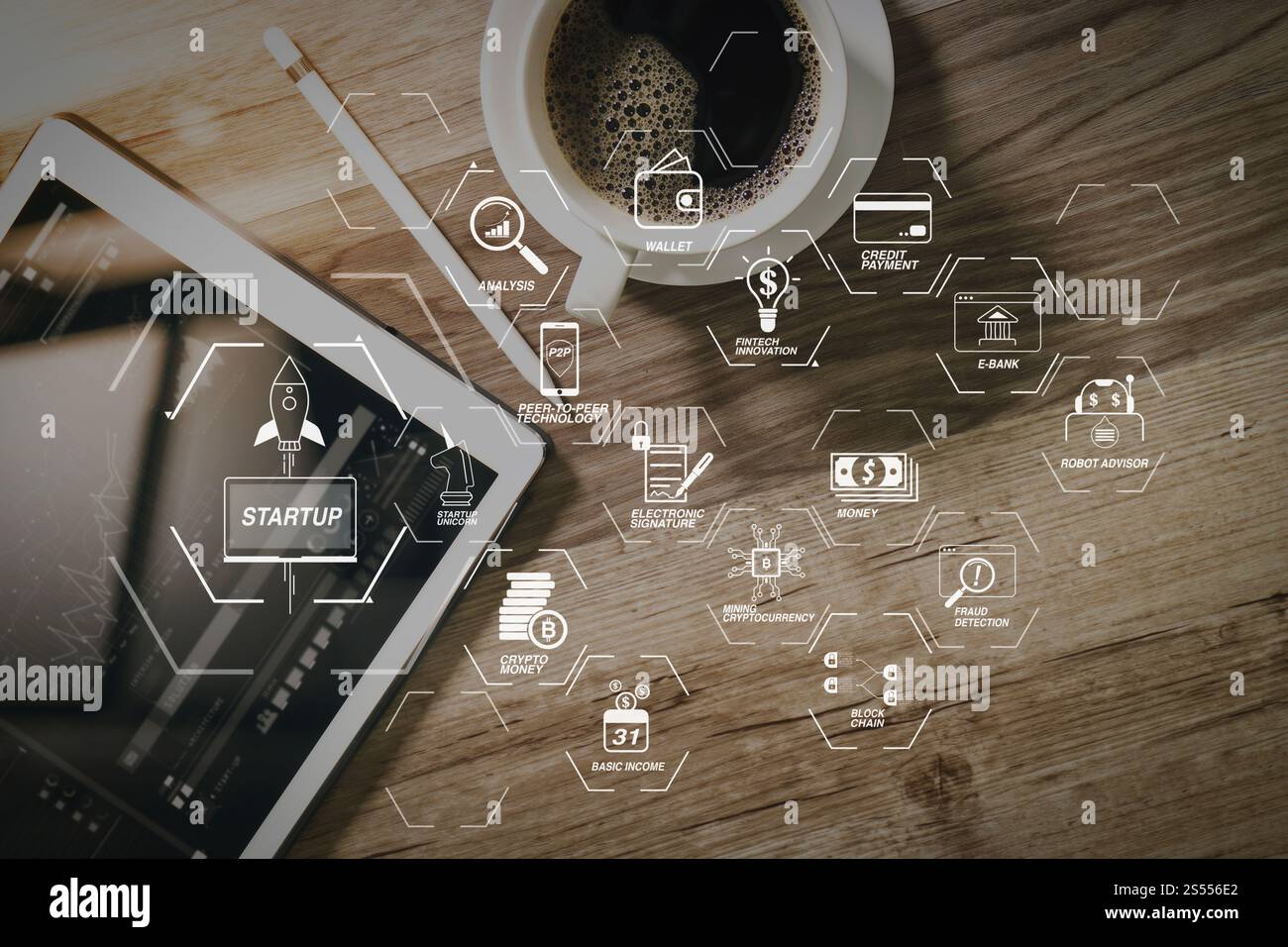 Financial technology flowchart and basic income mining cryptocurrency with  blockchain startup unicorn crypto money virtual diagram.Business team meeti  Stock Photo - Alamy