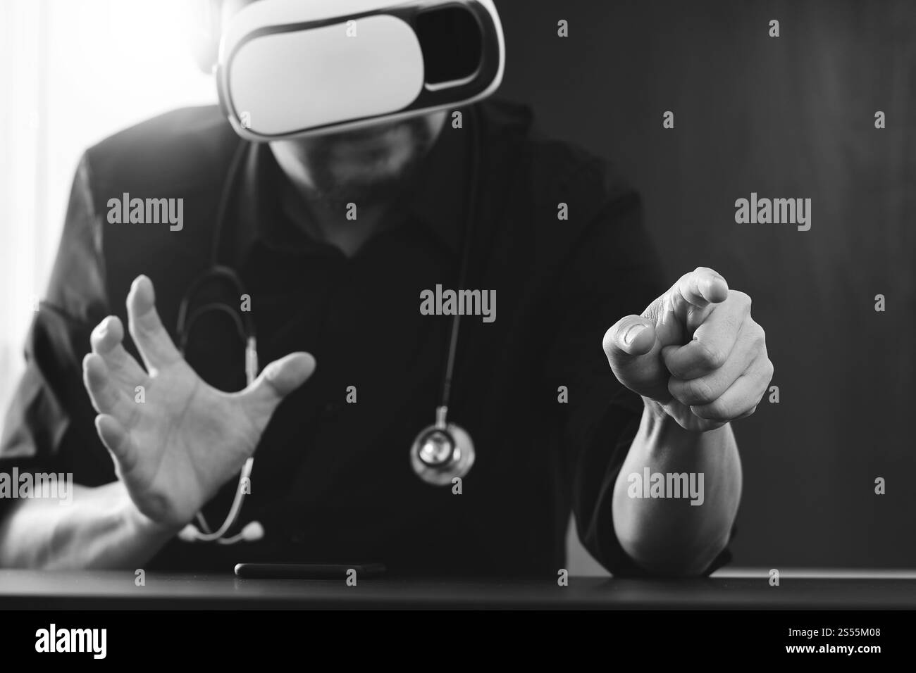 Person using vr Black and White Stock Photos Images Alamy