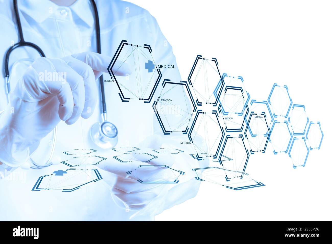 Medicine doctor hand working with modern computer interface as medical ...