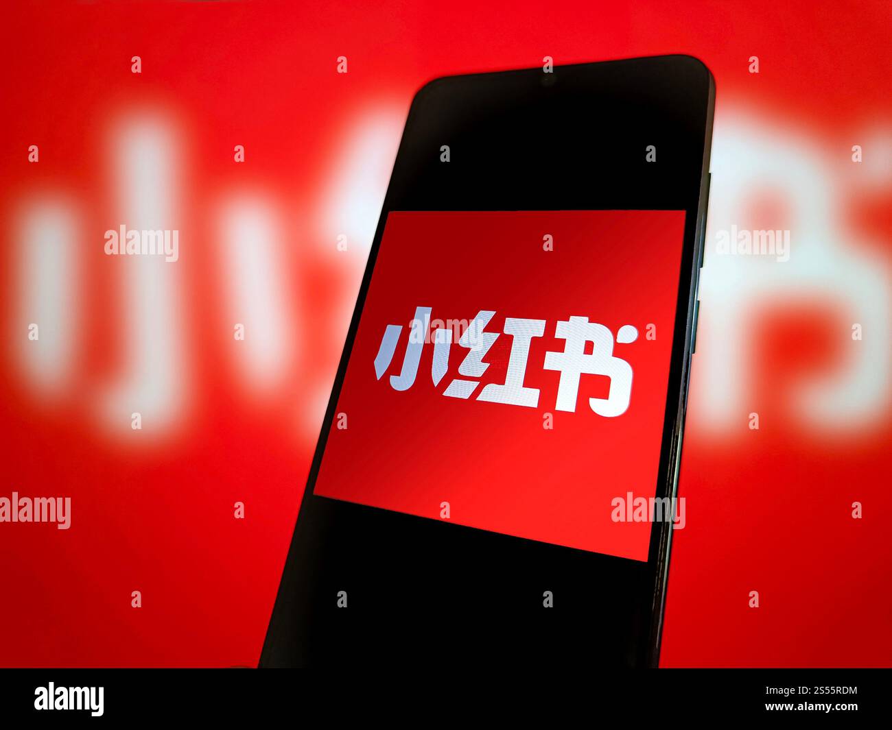 SUQIAN, CHINA JANUARY 14, 2025 A Little Red Book LOGO is displayed