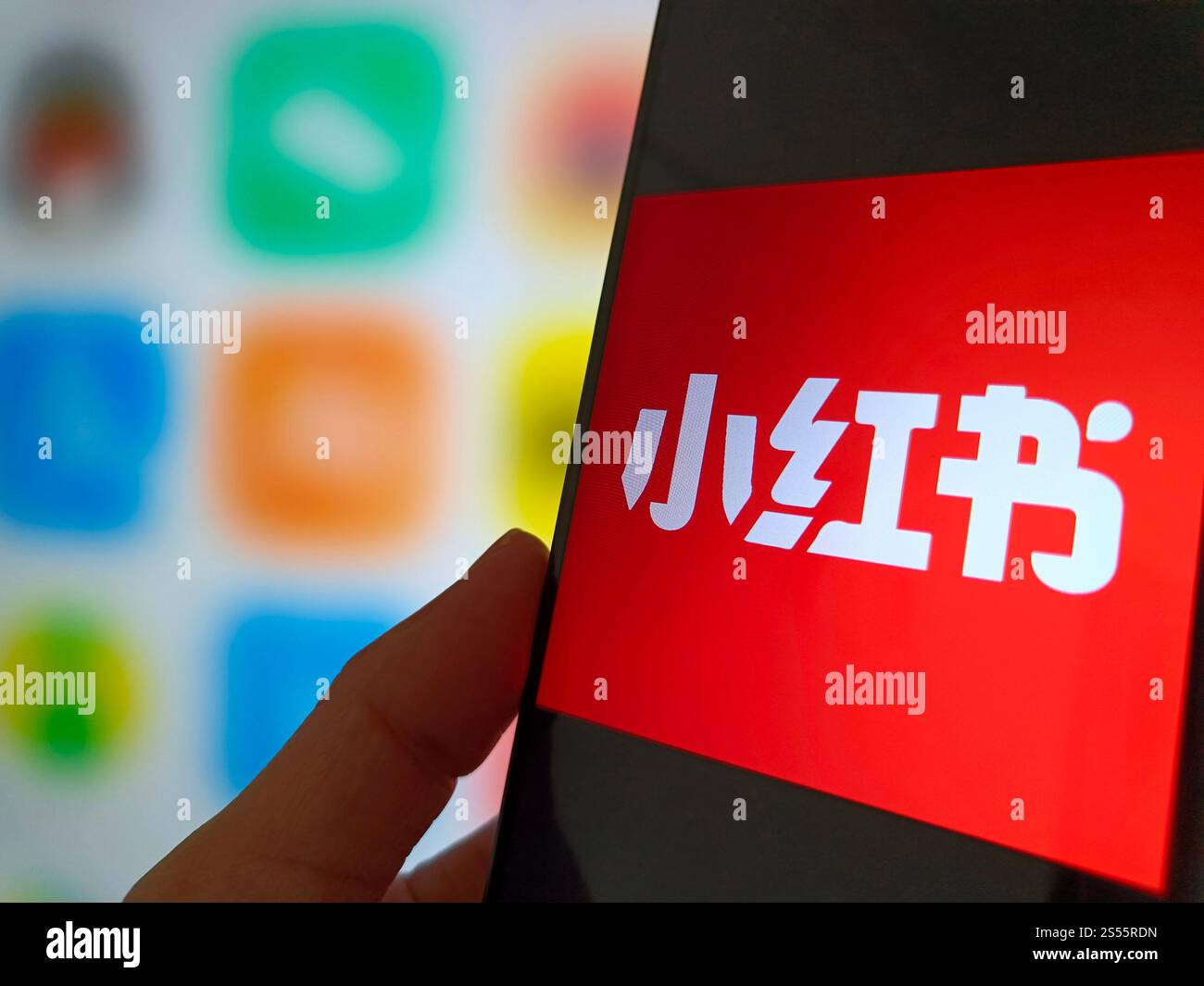 SUQIAN, CHINA JANUARY 14, 2025 A Little Red Book LOGO is displayed