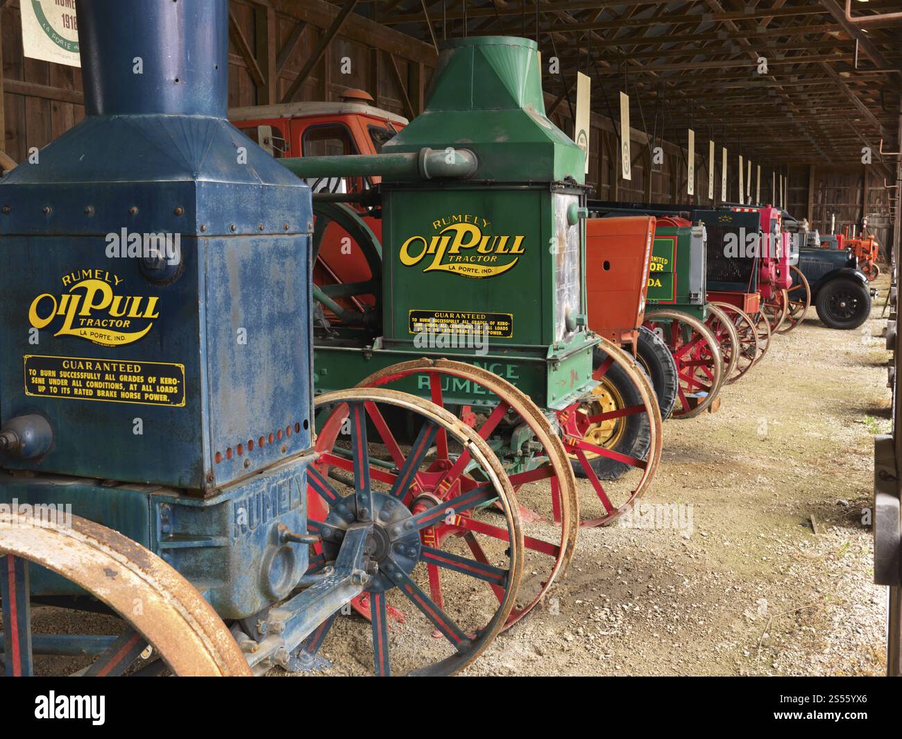 Antique Oil Pull Rumely tractors in a museum of agricultural equipment ...