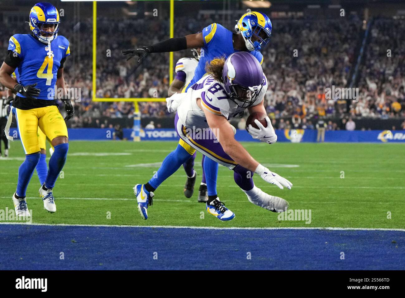 Minnesota Vikings tight end T.J. Hockenson (87) scores on a 26yard