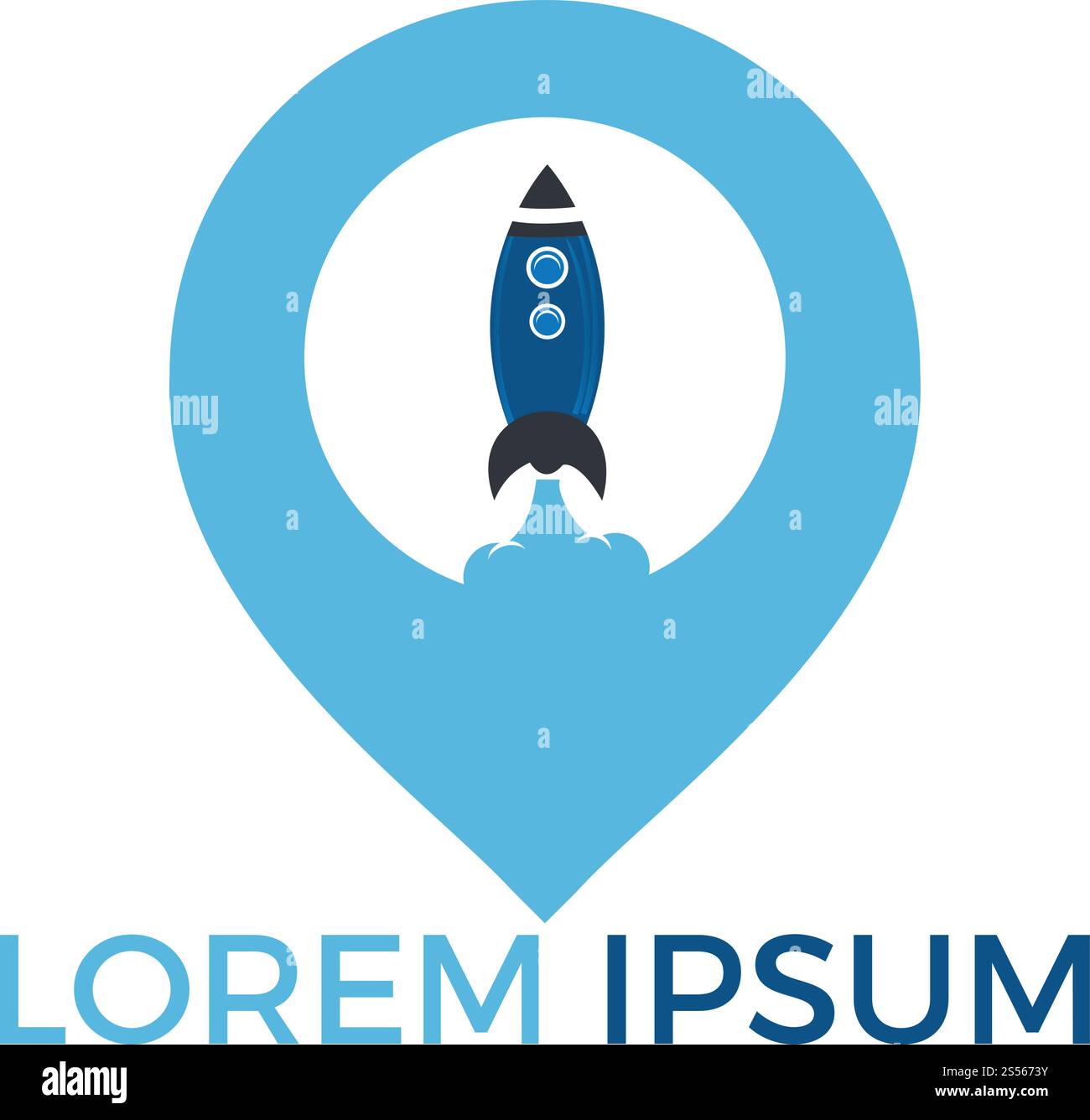 Rocket and map pointer logo design. Rocket and GPS locator symbol or icon. Stock Vector