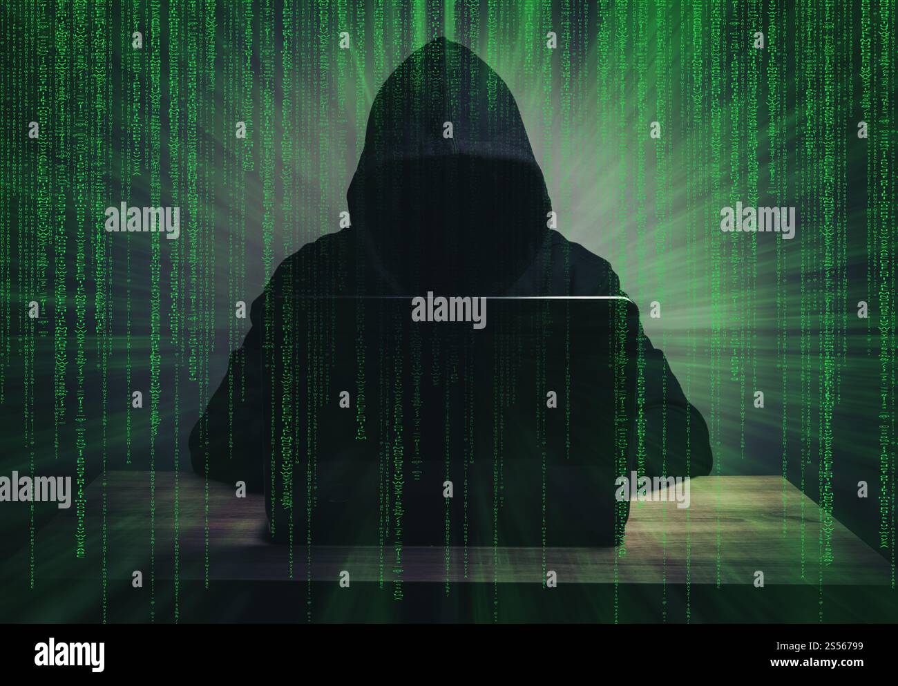 Hacker Writing Command programmer hacker working on front of his laptop writing code in the ...
