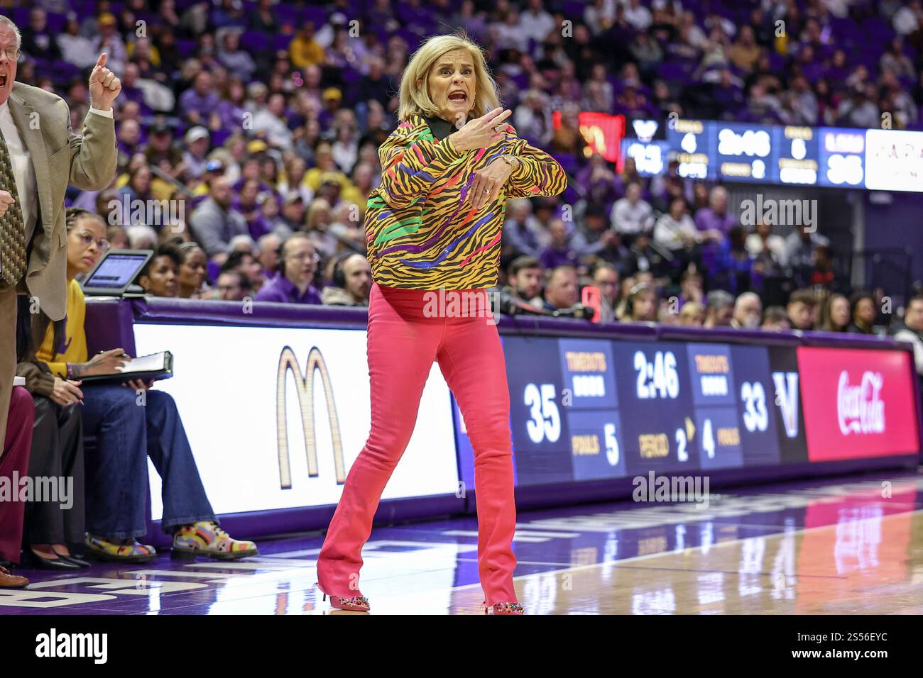 January 12, 2025 LSU Head Coach Kim Mulkey questions a call during