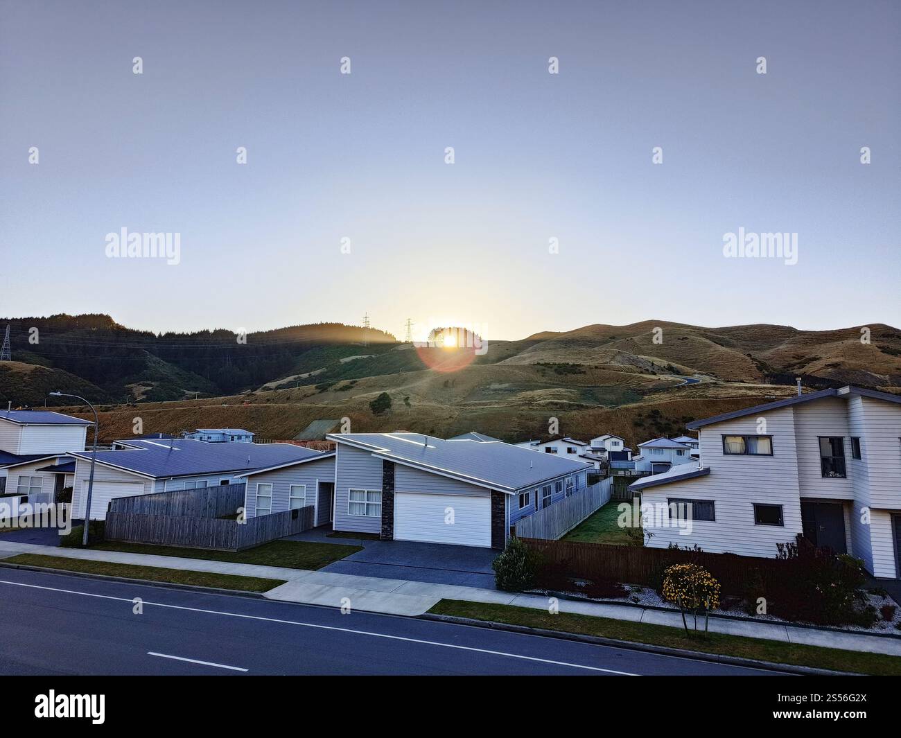 Beautiful Sunrise Viewed from a Wellington Suburb, New Zealand. Captured on my phone on a winter morning. - Smartphone Captured Stock Image