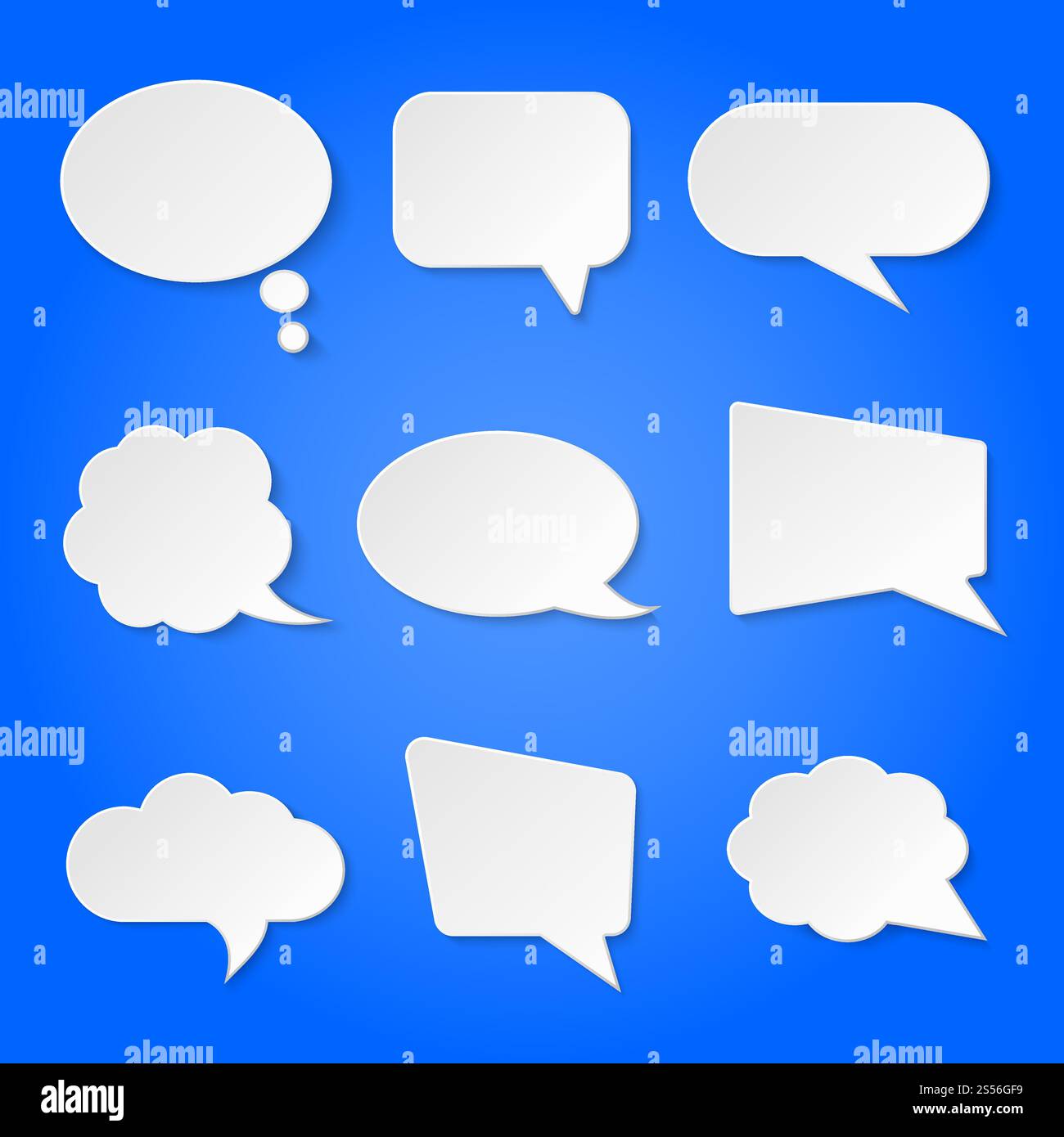 White blank retro speech bubbles vector set isolated on blue background ...