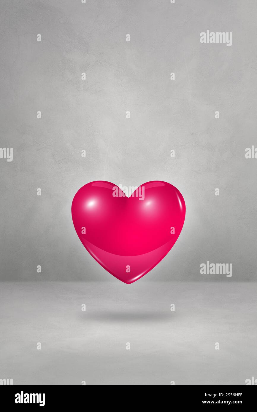3D pink heart isolated on a concrete studio background. 3D illustration ...