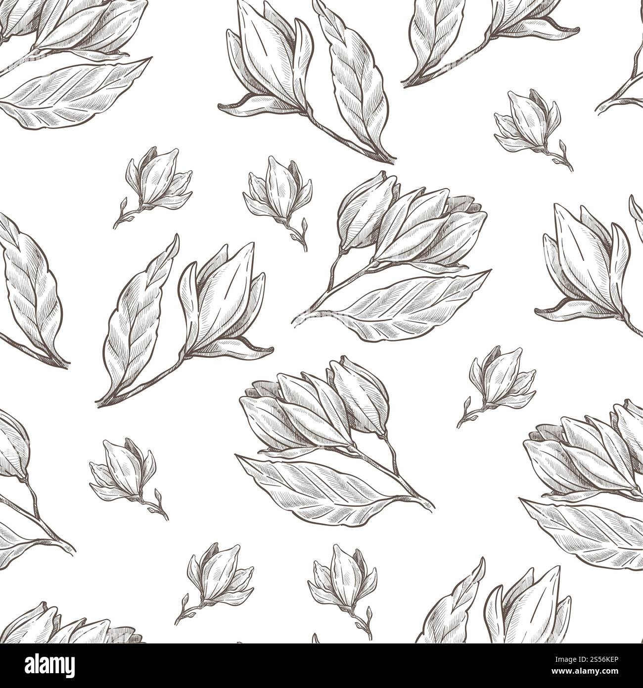 Flower buds, petals and leaves seamless pattern. Floral plant ...