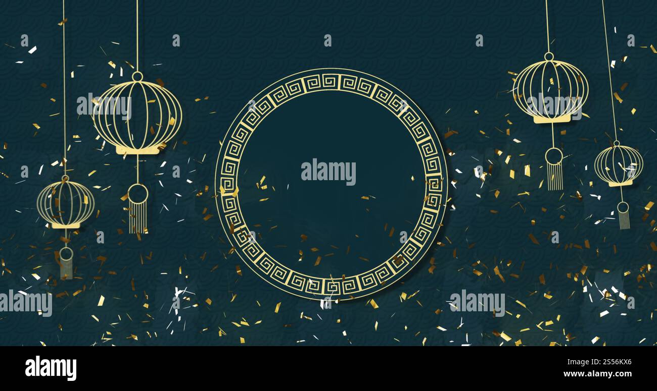 Image of chinese traditional decorations with confetti on dark ...