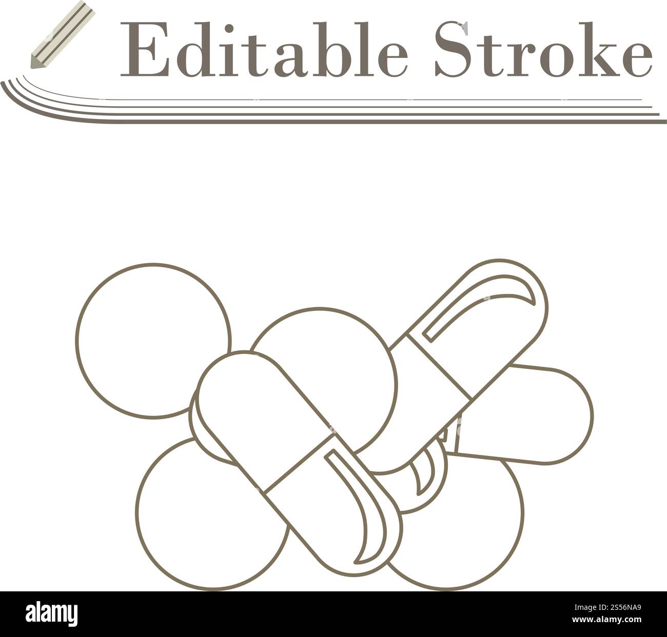 Pill And Tabs Icon. Editable Stroke Simple Design. Vector Illustration. Stock Vector