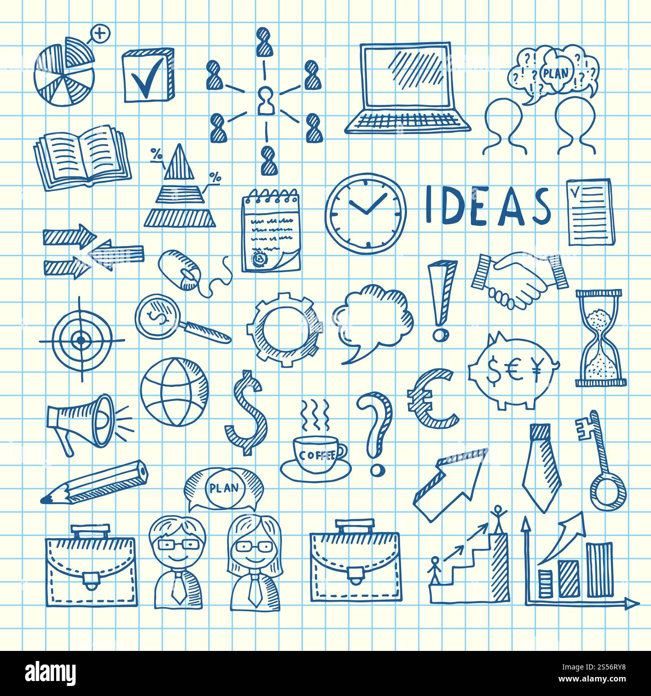 Vector business doodle icons of set on cell sheet illustration ...