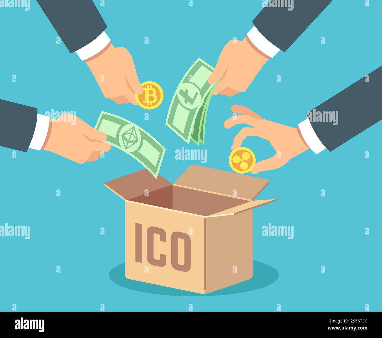 Ico concept. Token bank, blockchain technology, ethereum and bitcoin  crowdfunding. Vector background. Crowdsourcing financing crypto money Stock  Vector Image & Art - Alamy