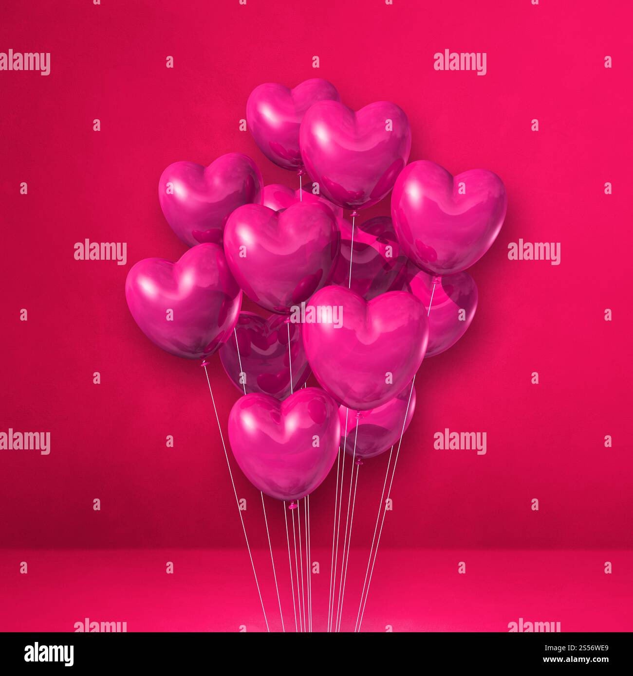Heart shape balloons bunch on a pink wall background. 3D illustration ...