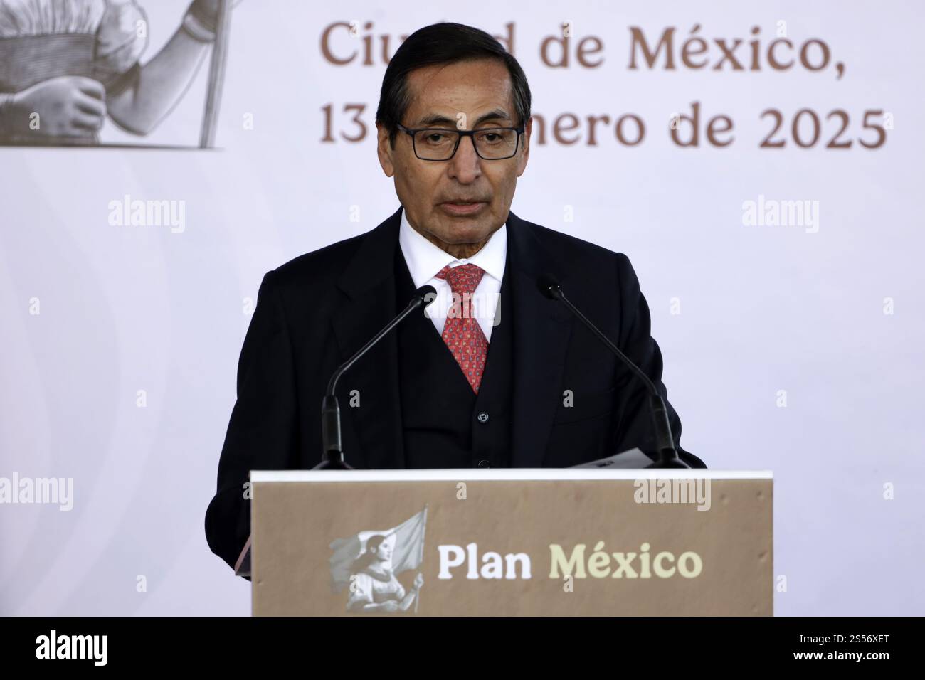 Non Exclusive: Secretary of Finance and Public Credit Rogelio Ramirez de la O speaking during the presentation of 'Plan Mexico' with the objective of Stock Photo