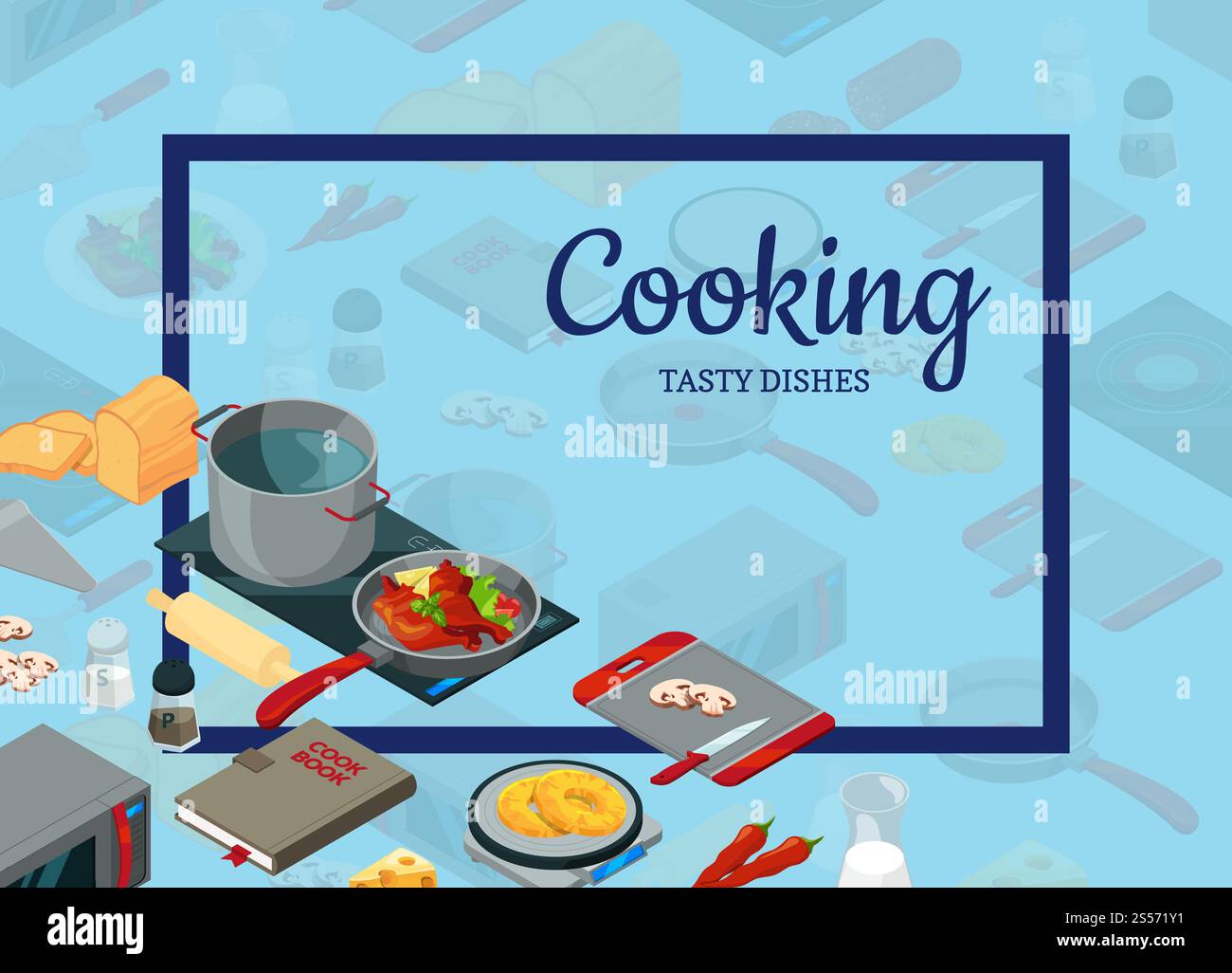 Objects In Food Vector cooking food isometric objects background with place for text ...