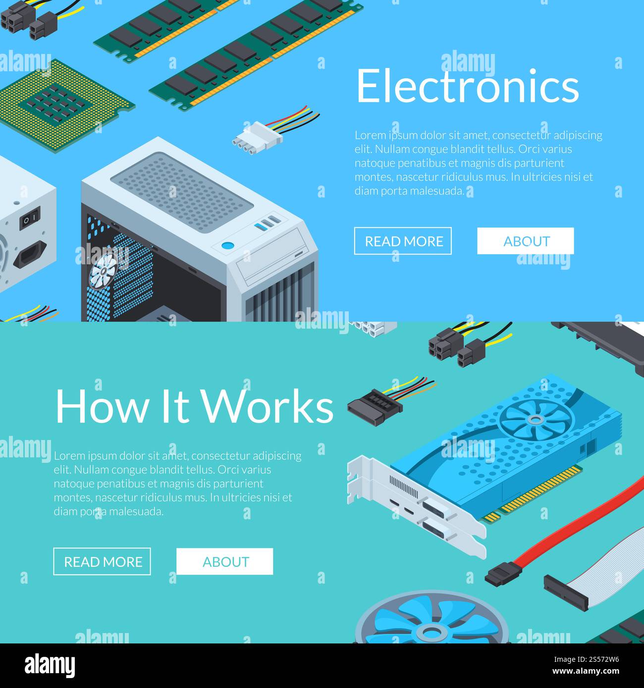 Vector isometric electronic devices horizontal web banners amd poster illustration. Vector isometric electronic devices horizontal web banners illustration Stock Vector