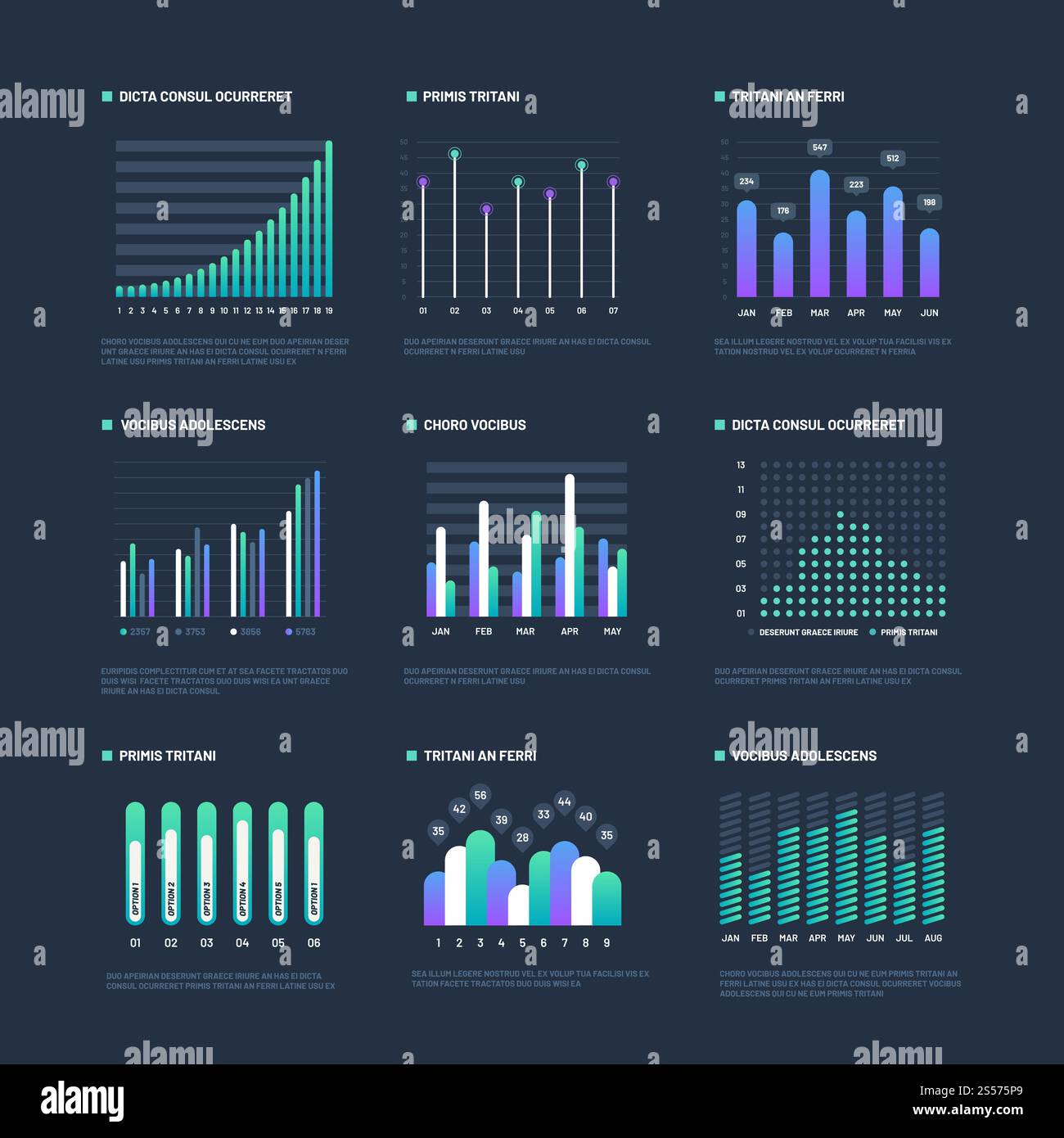 Infographic elements. Data visualization graphs, business workflow ...