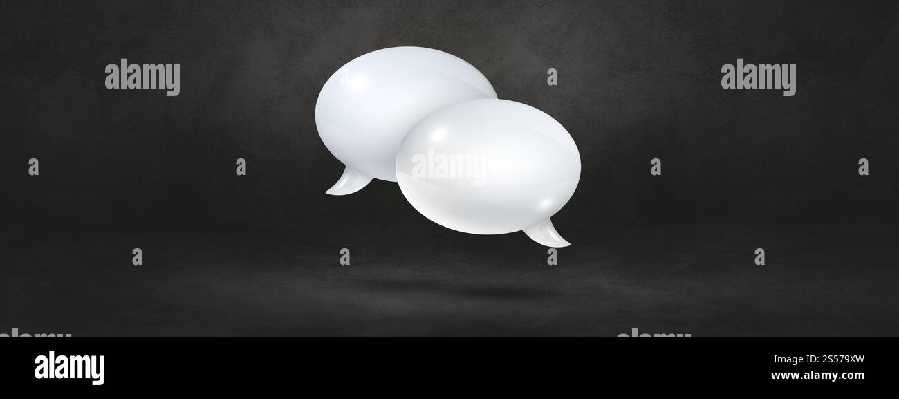 3D white speech bubbles isolated on black banner background. White ...