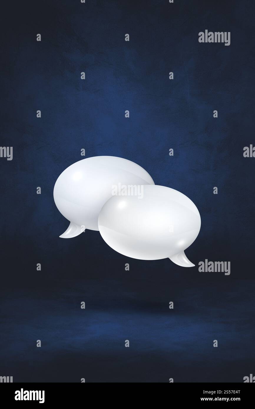 3D white speech bubbles isolated on black vertical background. White ...