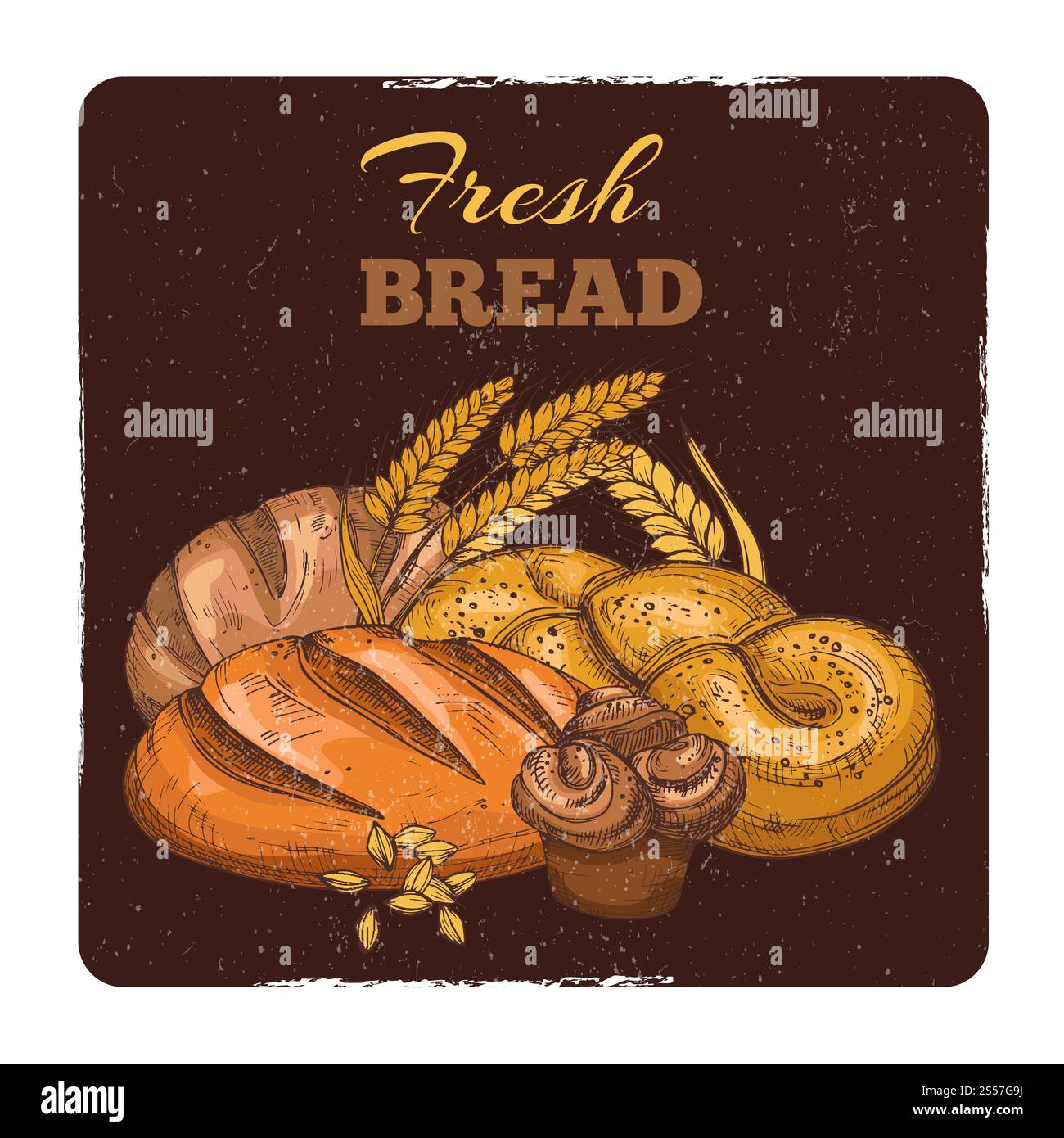 Bakery grunge emblem design. Hand sketched fresh bread vector concept ...