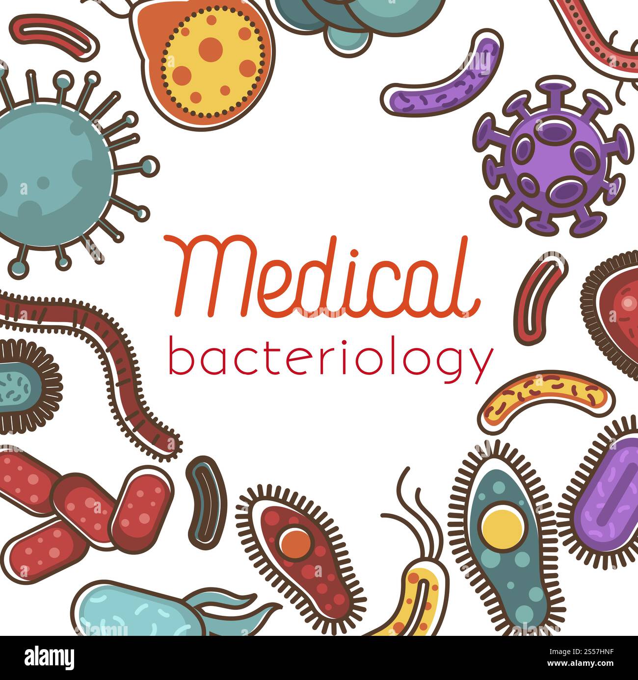 Medical bacteriology promo scientific poster with microscopic bodies ...
