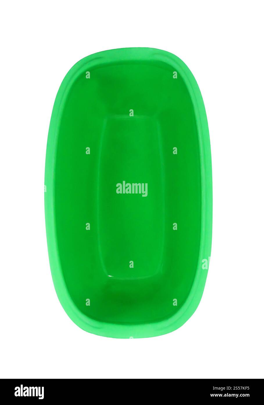 green plastic wash bowl isolated on white background. green plastic wash bowl Stock Photo