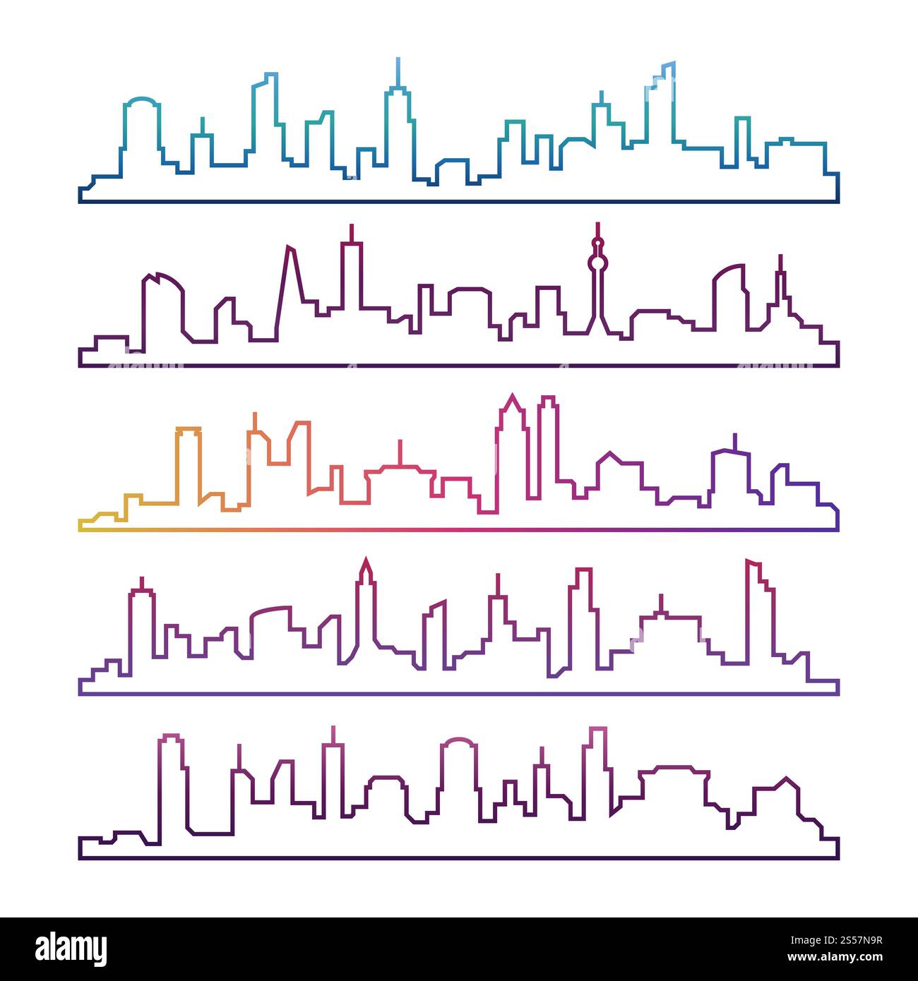 Outline urban vector cityscape set isolated. Colorful skyline city line ...