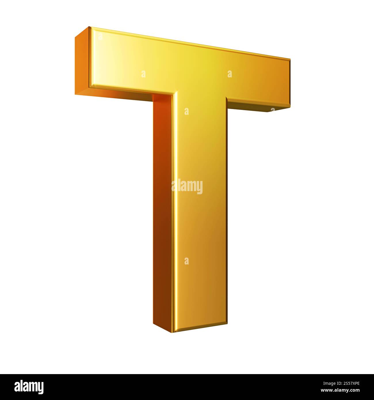 Golden font. Alphabet letter T isolated on a white background with ...